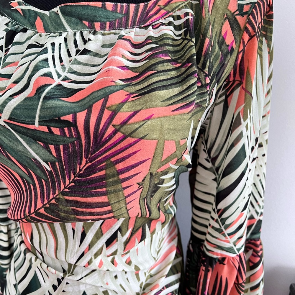 Tropical palm tree blouse ballon sleeves s XL